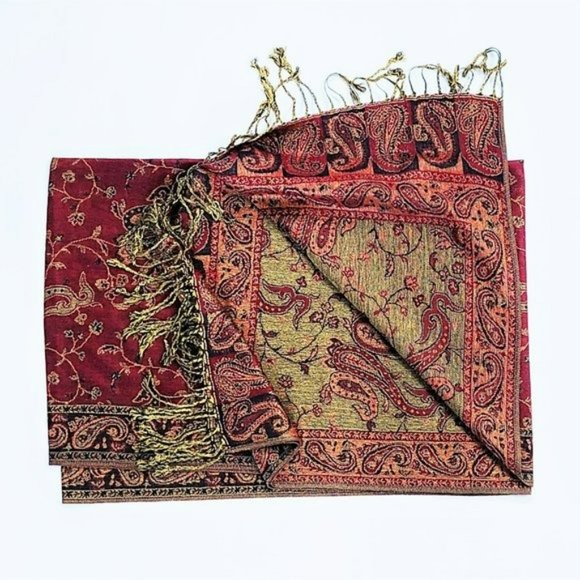 NWT Gorgeous Reversible Paisley Fringed Pashmina Shawl Evening Wrap - Picture 5 of 7